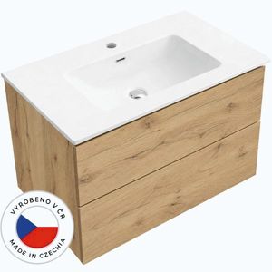 CERANO - Koupelnová skříňka Adele - dub zlatý Craft + keramické umyvadlo Novo - bílá lesklá - 101x61, 5x46, 5 CER-785594 vyobraziť