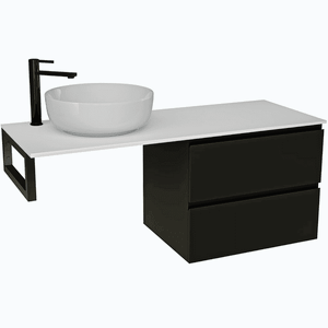 CERANO - Kúpeľňová skrinka Carole - čierna matná + doska pod umývadlo z lit. mramoru Elanys - 12 mm + konzola čierna - 140x46x49, 2 CER-679323 vyobraziť