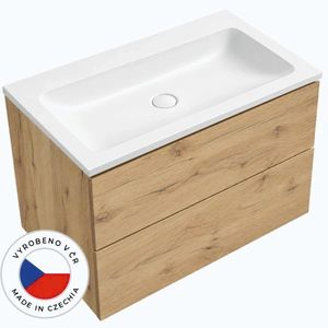 CERANO - Koupelnová skříňka Adele - dub zlatý Craft + umyvadlo z lit. mramoru Amati - bílá matná - 80, 5x61, 5x46, 5 CER-071214 vyobraziť