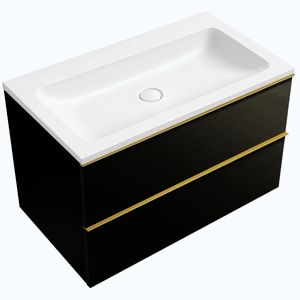 CERANO - Koupelnová skříňka Velora - černá matná, úchytka zlatá + umyvadlo z lit. mramoru Amati - bílá matná - 80, 5x54, 5x46, 5 CER-791040 vyobraziť