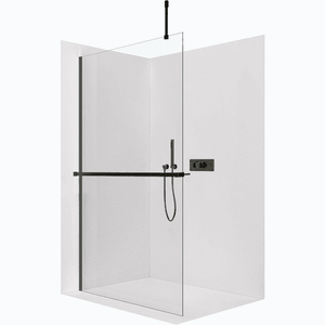 CERANO - Sprchová zástěna Walk-in Onyx Top Cube L/P - 10 mm - hranatá vzpěra + polička/držák na ručníky - černá matná, transparentní sklo - 120x200 CER-8050BD8462 vyobraziť