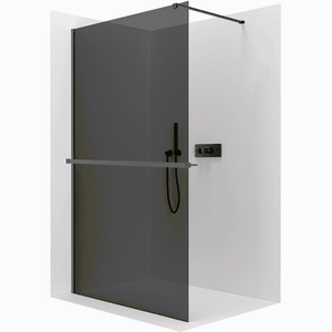 CERANO - Sprchová zástěna Walk-in Onyx Cube L/P - 8 mm + polička/držák na ručníky - hranatá vzpěra - černá matná, grafitové sklo - 70x200 CER-8050BD717 vyobraziť