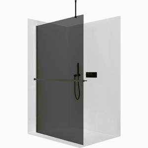 CERANO - Sprchová zástěna Walk-in Onyx Top Round L/P - 8 mm - kulatá vzpěra + polička/držák na ručníky - černá matná, grafitové sklo - 80x200 CER-8050BD1719 vyobraziť
