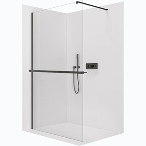 CERANO - Sprchová zástěna Walk-in Onyx Cube L/P - 10 mm - hranatá vzpěra + polička/držák na ručníky - černá matná, transparentní sklo - 120x200 CER-8050BD710293 vyobraziť