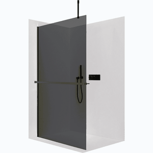 CERANO - Sprchová zástěna Walk-in Onyx Top Cube L/P - 8 mm - hranatá vzpěra + polička/držák na ručníky - černá matná, grafitové sklo - 70x200 CER-8050BD7108 vyobraziť