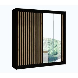Šatníková skriňa so zrkadlom SANTINO 203x215x61 cm čierna/dub craft LADDER 203 Czarny/Lamele dąb craft vyobraziť