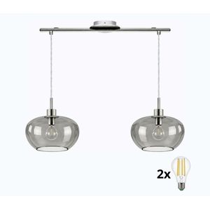 BRILAGI - LED luster na lanku RETRO GLASS 2xE27/60W/230V matný chróm/dymová sivá 1xEG32519+2xNSBL1193 vyobraziť