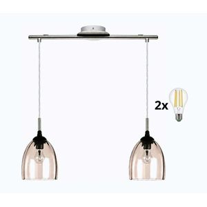 BRILAGI-LED Luster na lanku RETRO GLASS 2xE27/60W/230V matný chróm/dymovo-béžová 1xEG32519+2xNSTK7393 vyobraziť