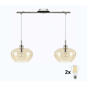 BRILAGI-LED Luster na lanku RETRO GLASS 2xE27/60W/230V matný chróm/dymová béžová 1xEG32519+2xNSBL1194 vyobraziť