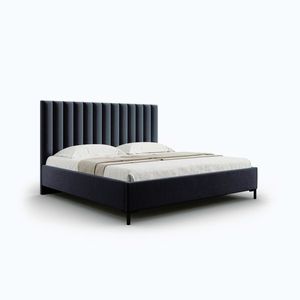Tmavomodrá čalúnená dvojlôžková posteľ s úložným priestorom s roštom 200x200 cm Casey – Mazzini Beds vyobraziť