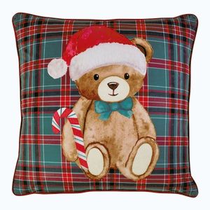 Dekoračný vankúš s vianočným motívom 45x45 cm Christmas Tartan Teddy Bear – Catherine Lansfield vyobraziť